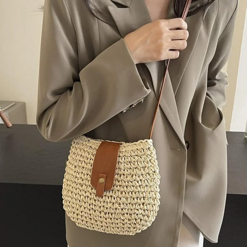Small Straw Beach Bag Woven Purse Summer Shoulder Clutch for Women